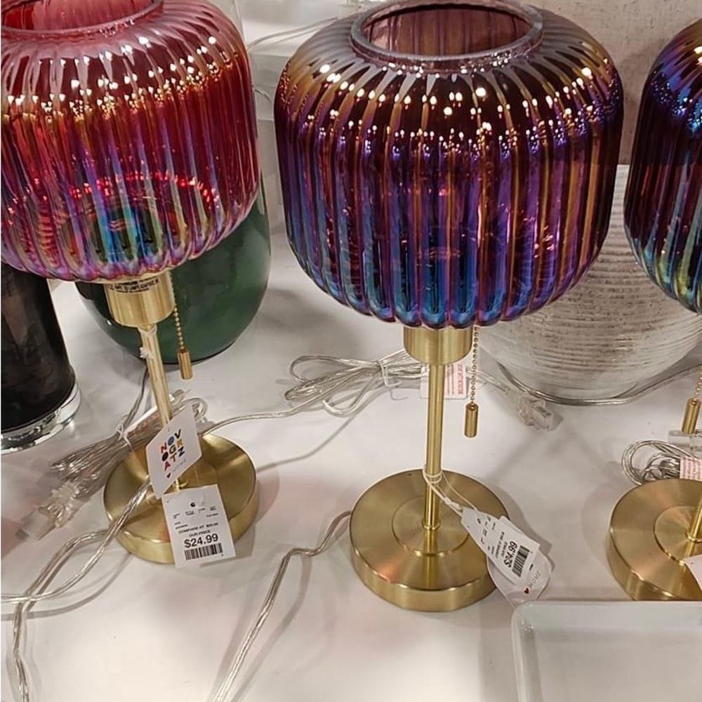 ISO Ribbed Glass Table Lamp with Gold Base
